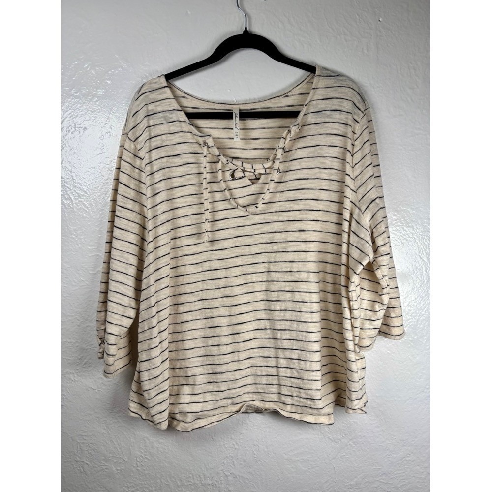 Jillian Nicole Striped Lace Up Top Women's Sz 2X Nautical Beach Coastal Vacation